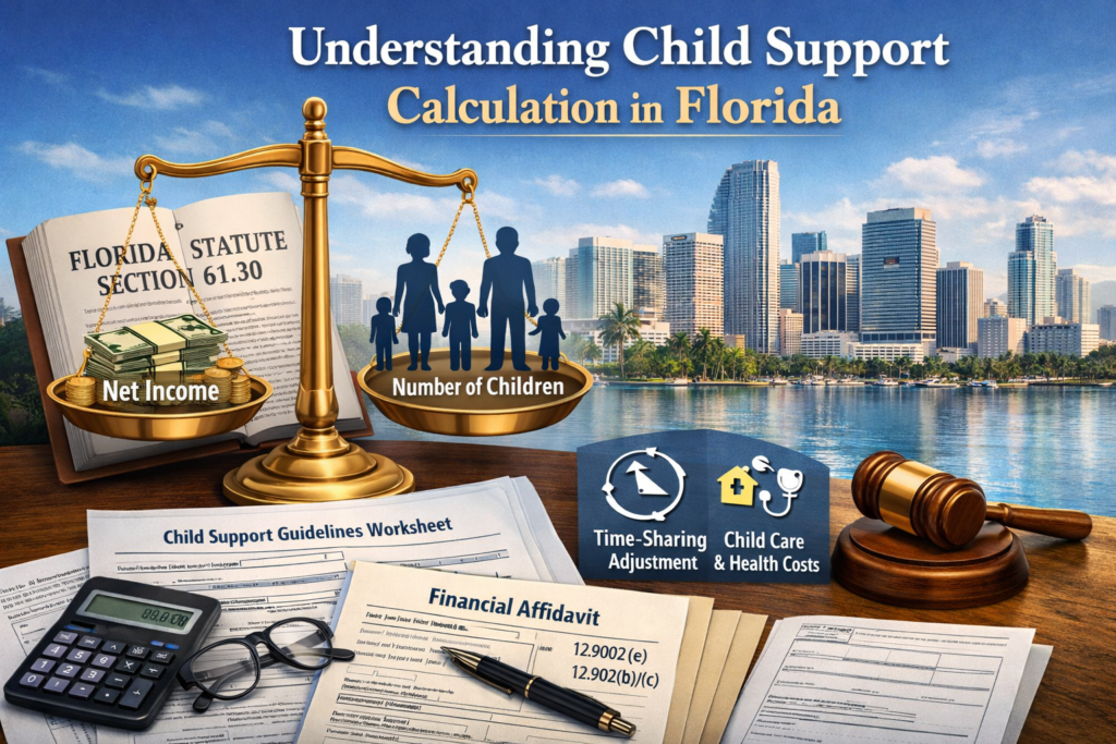 How child support is calculated in Florida under the Income Shares Model guidelines for a Miami-Dade County case